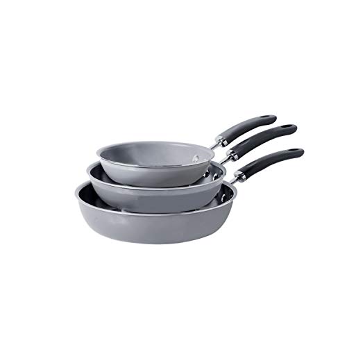 Image of Meyer Anzen Ceramic Coated Aluminium Frypan | Frying pan Induction Base | Healthy Pan | Omlette Pan | Frying Pan | Fry Pan Set of 3 for Cooking, 20CM, 24CM, 28CM, Grey