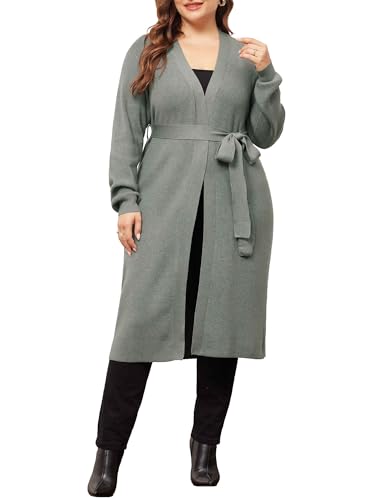 Image of Agnes Orinda Plus Size Sweater Cardigan for Women Knit Sweater Long Sleeve Belted Overwear Long Cardigans Coat Winter