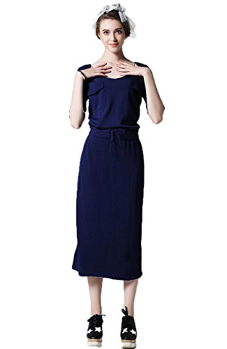 Jupe ouverte de haute qualité YALI bleu marine longue taille XL chic