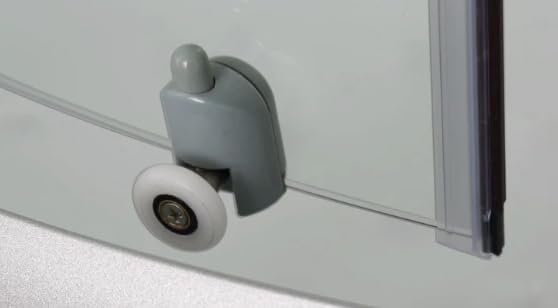 Close-up of a Quick-Line roller mechanism for shower doors