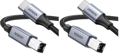 Image of UGREEN USB B to USB C Printer Cable 3 FT, Nylon USB B to USBC Cable for MacBook Pro /Air, MIDI Cable Compatible with MIDI Keyboard /DJ Controller /DAC /Yamaha Casio Digital Piano for iPad (Pack of 2)