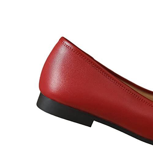 Tinacus Women's Square Toe Genuine Leather Handmade Bowtie Dress Ballet Flats Shoes(Red, Us5.5) #TOP3