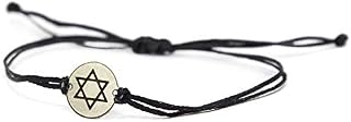 Stainless Steel Star of David Charm on Double Black String Adjustable Bracelet for Men and Women - Waterproof, Hypoallergenic Jewellery