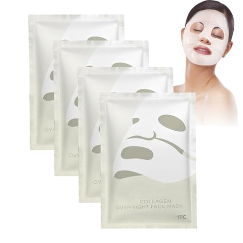 Bio Collagen Face Mask 4 Stück - Collagen Maske Korean mit Niacinamide, Intensive Feuchtigkeitsmaske gegen Falten als Gesichtsmasken Set für Hautpflege, Straffend für alle Hauttypen