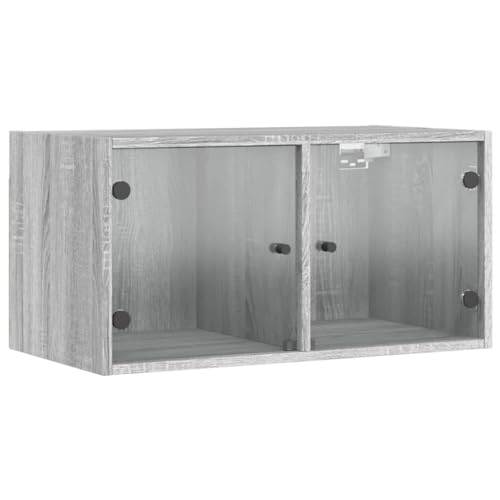 Armoire murale avec portes en verre meuble suspendu rangement salon bureau gris - 2