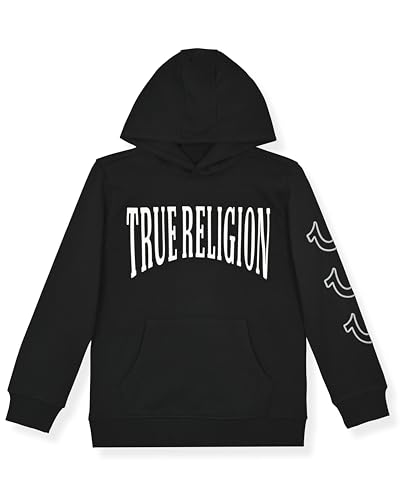 Image of True Religion Boys Fleece Hoodies – Premium Zip Front & Pullover Sweatshirts, Stylish Design & Comfort, Black Pullover, 8