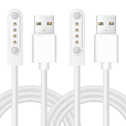 Leikedun 2 Piezas Cable de Carga Magnético Universal para Reloj Inteligente Infantil, 4 Polos 7,62mm (60 cm) USB Cargador para Smartwatches, Accesorio Universal para Smartwatch​