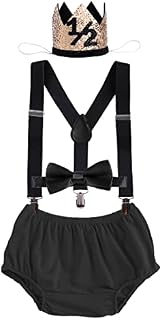 FYMNSI Baby Boy Half / First Birthday Cake Smash Outfit Romper + Shorts + Suspenders + Headwear 4pcs