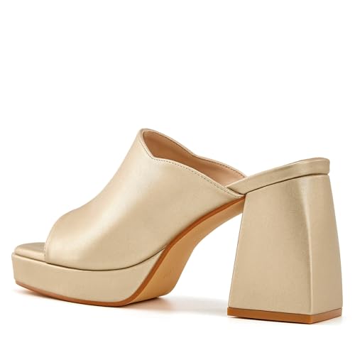 Image of Coutgo Womens Chunky Platform Sandals Slip On Square Toe High Heel Sexy Mules