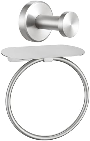 APLusee Towel Ring with Shelf, Bath Towel Hook Bundle, 304 Stainless Steel Wall Mounted Bathroom Accessories Brushed Nickel image 5