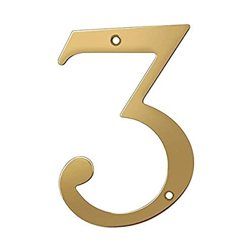 Numéro de maison 3 Deltana RN6-3 en laiton massif haute visibilité avec sa taille de 15,2 cm