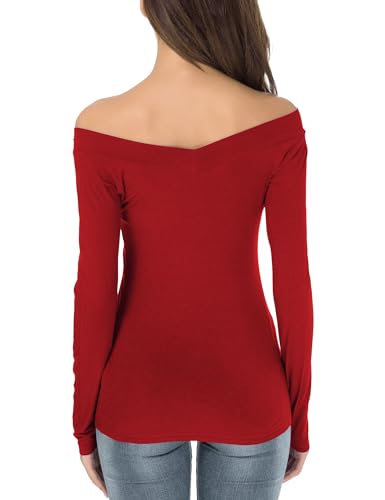 Image of Sarin Mathews Womens Shirts Off The Shoulder Tops Sexy V Neck Slim Fit Shirts Tops Blouses