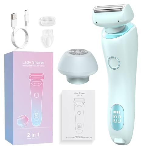 Electric Shaver for Women Silk Glide Pro Shaver 2 in 1 Wet & Dry Waterproof Electric Razors with Removable Head Bikini Trimmer for Women for Leg Arm Underarm Bikini Area (Blue)