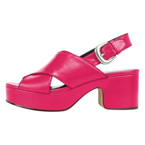 Women Classic Criss Cross Band Open Toe Platform Sandals Block Chunky Mid Heel Backstrap Buckle Slingback Fashion Dressy Shoes Size 4-16 US2