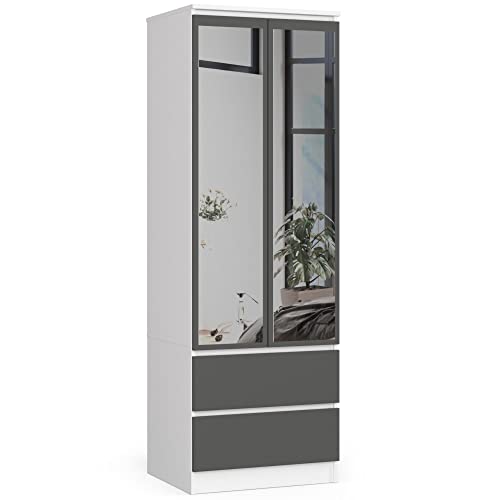 GARDEROBE: spazioso armadio per bambini a due ante con specchio, perfetto per le stanze piccole. Questo modello è largo 60 cm, alto 180 cm e lungo 51 cm. Armadio a due ante con asta per appendere i vestiti e ripiano superiore.