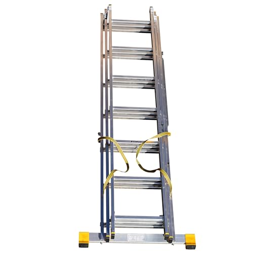 Trade Master Pro® 3 Section Extension Ladder | Auto Locking Clips | Aluminium | Anti Slip Stabiliser bar | Massive 150kg Weight Rating | EN131 Pro Certified | Size: 3.99m