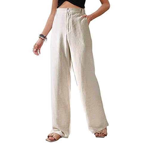 Pantalones Lino Mujer heekpek Tiro Alto Holgados Cover