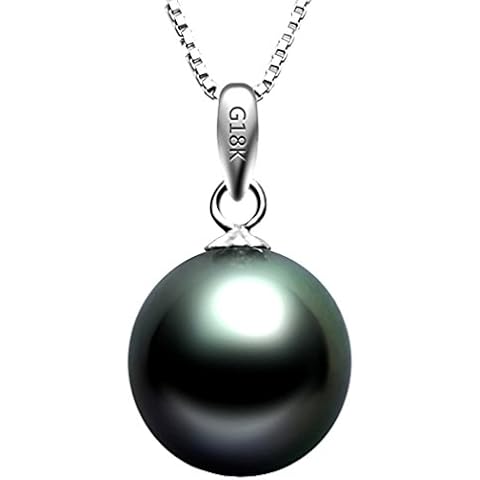 Paialco 18K White Gold Cultured Tahitian Black Pearl Pendant Necklace with 18" Chain (Sterling Silver) black Cover