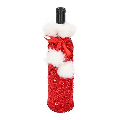 Funda para botella de vino con lentejuelas brillantes en tela roja decorativa de Navidad