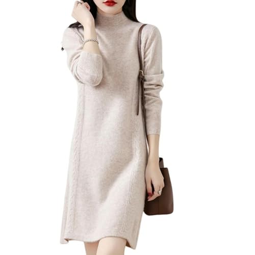 Robe en laine tricotée haut de gamme col montant pour femme élégante