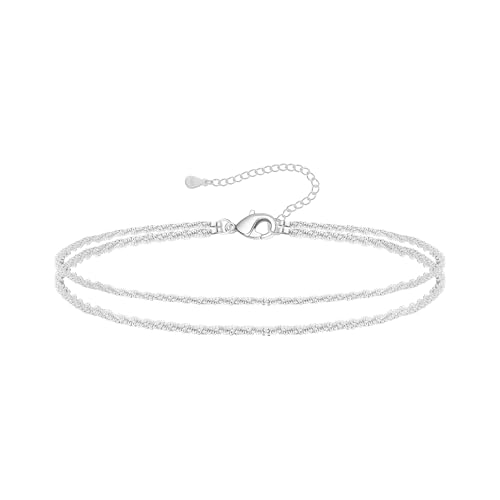 Kenivira Sterling Silver Plated Ankle Bracelets for Women,Dainty Layered Waterproof Anklets for Women Adjustable, 925 Silver Plated Anklet Set Stackable Plus Size, Anklets Beach Jewelry for Women