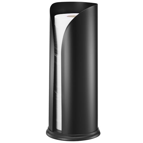 Navaris Toilet Roll Holder, Stainless Steel - Free Standing Storage Box for Up to 3 Loo Paper Rolls - Toilet-Roll Holders for Bathroom Organisation - Minimalist Design, Black