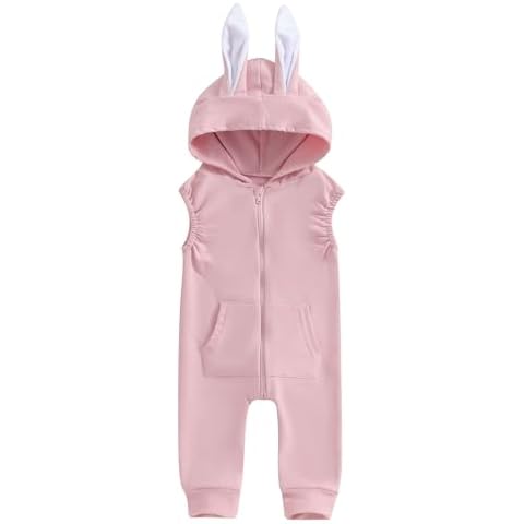kacubwyy Toddler Baby Clothes Bunny Hooded Girls Boys Romper Costume Sleeveless Outerwear Easter Jumpsuit (Pink,18-24 Months) Cover
