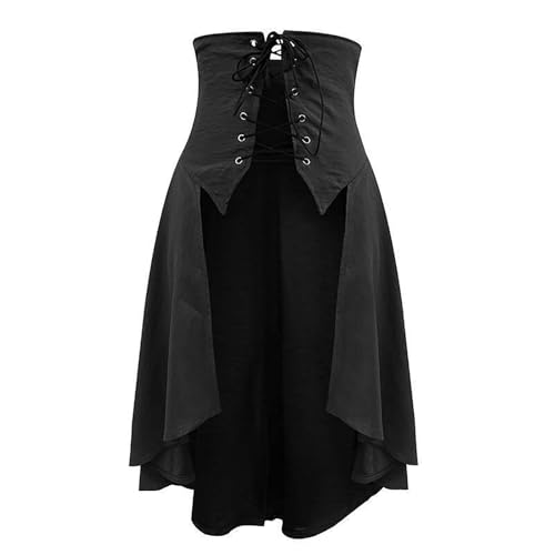 Women's Vintage Steampunk Skirt, High Waist Tie-Up Pirate Skirts Irregular Ruffle Hem Halloween Clothes