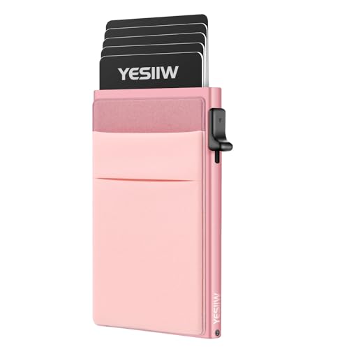 YESIIW Women's Slim Card Holder Wallet - Minimalist Pop Up RFID Blocking Wallet for Women, Anniversary & Birthday Gift for Her, Blossom Pink