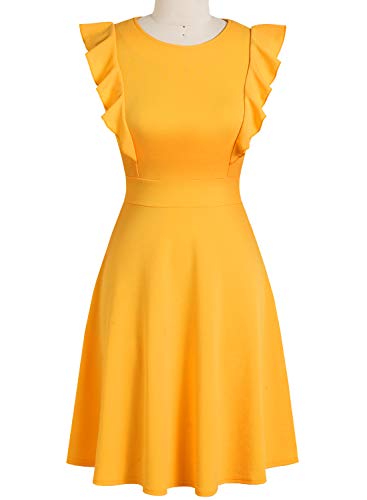Image of YATHON Women's Vintage Ruffle Sleeve Floral A Line Cocktail Party Dresses