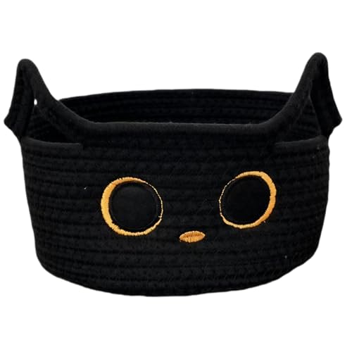 Canasta de Halloween, canasta tejida de cuerda de algodón negro de gato negro de 8, 7 pulgadas para vivero, organizador de almacenamiento de juguetes con orejas para regalos de contenedor de juguetes
