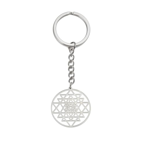 EUEAVAN Porte-clés Sri Yantra Chakra Géométrie sacrée Porte-clés Symbole hindouiste Amulette Talisman Méditation hindoue Religion Bijoux (argent)
