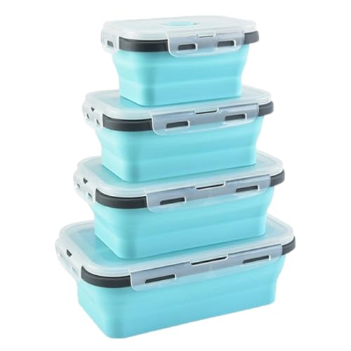 Contenedores De Almacenamiento De Alimentos De Silicona | 4 Cajas De Snack Plegable Y Apilable | Cajas De Comida Con Tapas Bloqueables Herméticas,Para Casa Cocina Viaje Camping Escuela