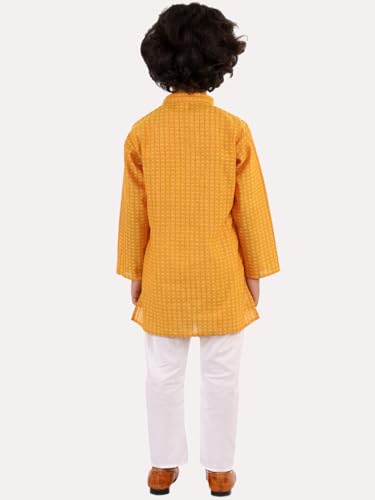 Image of superminis Baby Boys Traditional Ethnic Wear Handloom Cotton Solid Pattern Kurta With White Pyjama Set