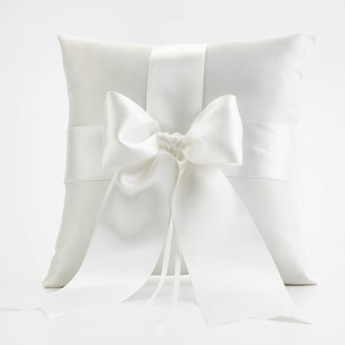 QIRMIZI Ivory Wedding Ring Pillow -Simple Collection of Big Bow R...