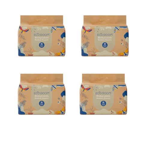 ECOBOOM- Pañal Ecológico de BAMBÚ Eco Boom. 70% Biodegradable, Hipoalergénico (TALLA 3/M, 6-10KG, PACK DE 4 BOLSAS, TOTAL 128 PAÑALES)