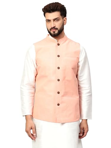 Image of LATEST CHIKAN Men's Traditional Cotton Solid Nehru Jacket /Waistcoat