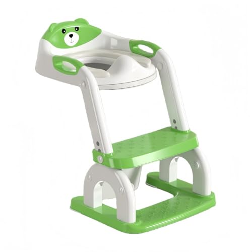 VZX階段付きチャイルドトイレシートアップグレードキッズ男の子女の子2 in 1調整可能な階段の高さ快適な安全トイレペダル (U 字型エメラルドグリーン階段)