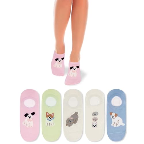 Image of Violet Mist Women No Show Socks Animal Patterned Low Cut Liner Socks Girls | Non Slip Invisible Socks, Novelty Funny Pattern Footies Flat Boat Socks Casual, Summer