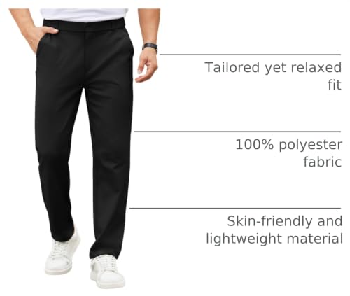 Image of COOFANDY Mens Casual Chino Pants Elastic Waist Classic-Fit Dress Slacks