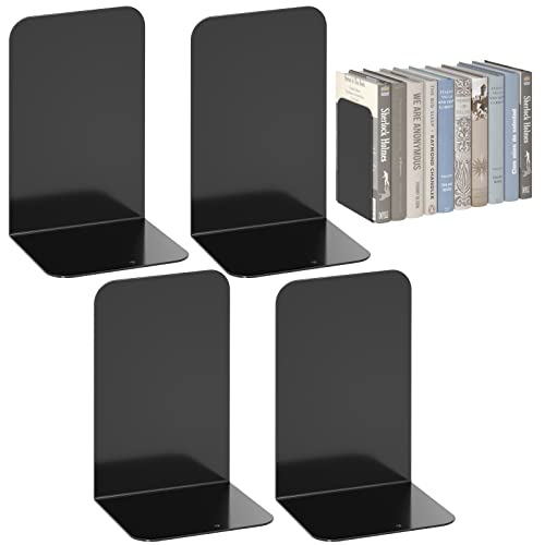 VFINE Metal Bookends 2 Pairs, Black Book Ends, Bookends for Shelves, Book Stopper for Heavy Books,...