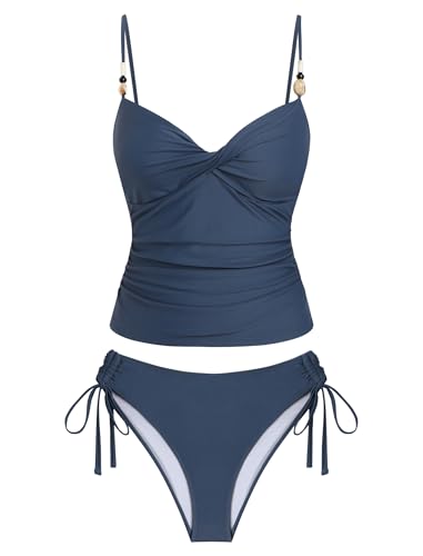 Image of ZAFUL Tankini Swimsuits for Women Tummy Control High Waisted Twist Front Ruched Two Piece Bathing Suit