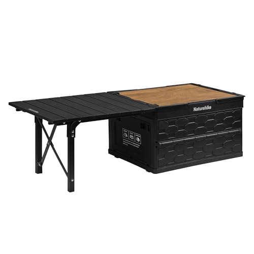 Naturehike Lispace Camping Table with Storage Box, 50L Collapsible Trunk Organizer with Lid, Folding Storage Bin for Camping Picnic Home