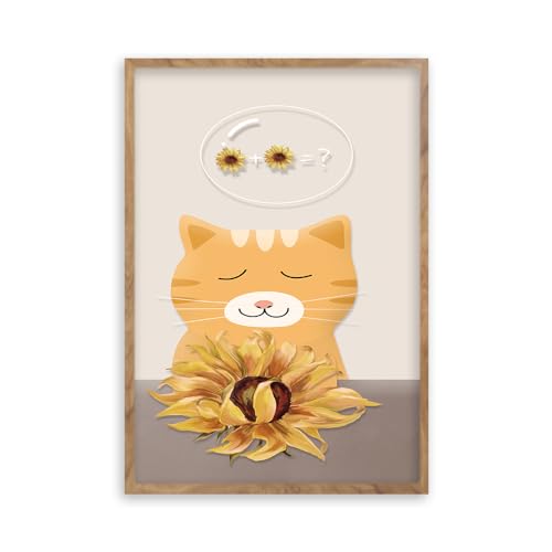 阪画屋 アートパネル アートボード ポスター 玄関 壁画 壁掛け 壁飾り 部屋飾り 飾り絵 絵 絵画 油絵 ソファの背景画 インテリア 現代 モダン フレーム 額付き 木枠付きの完成品 木目調 キャンバス 猫 ネコ ペット アニマル 動物 プレゼント ギフ