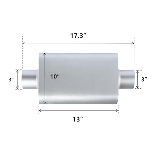 Image of Universal 3 inch Dual Chamber Center Inlet Center Outlet Muffler - Aluminized Steel Silver, Aggressive Deep Sound, 17 inch Total Length