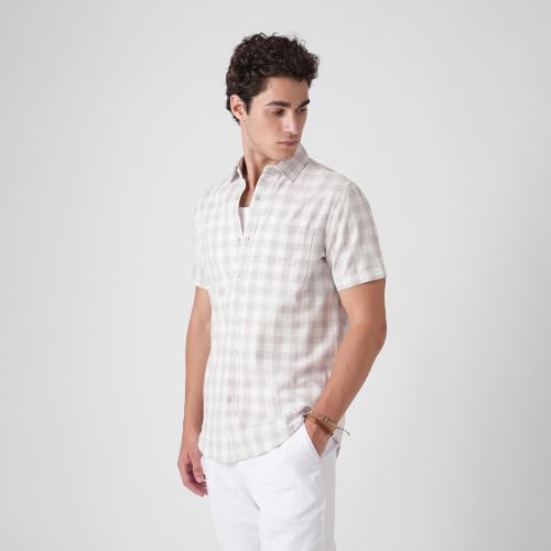 Image of BLUE BUDDHA Men Checked Casual Shirt | Tailored Fit Half Sleeve Shirt for Men | Curved Hem Ready to Wear, Office Casual & Weekend Wear