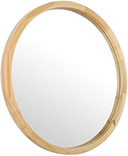JIYUERLTD Round Mirrors 24inch Wall Mirrors Decorative Wood Frame Morden Mirrors for Bathroom Entryways Living Rooms and More. (Natural wood)