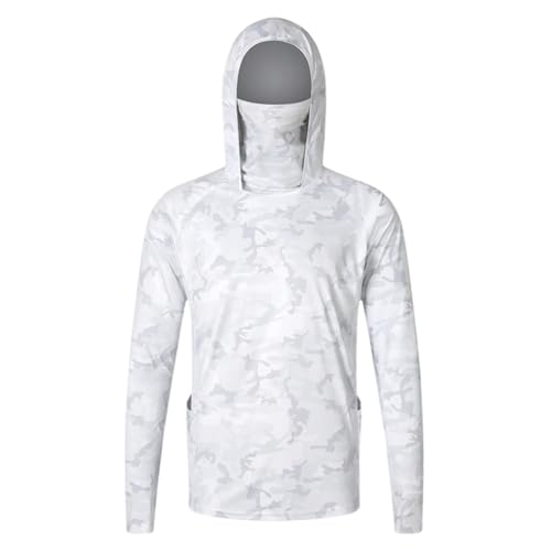 DUHENWU Herren Sonnenschutz Hoodie Langarm Angelhemd Mit Maske Kapuzenpullover Schnell Trocknend Rashguard Angelbekleidung Mit Maske Atmungsaktiv Angelshirt Regular Fit Kapuzenpulli