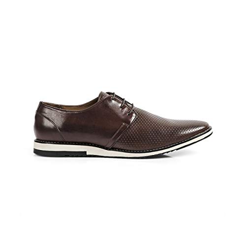 Sapato Casual Masculino Derby Couro Legítimo Perfurado England Reverso - 1105 - Tabaco Cor:Marrom;Ta