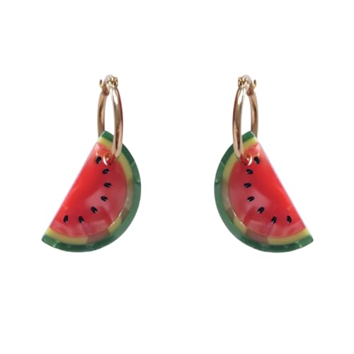 Funny Watermelon Earrings for Women Acetate Drop Dangle Earrings Trendy Hoop Earring Set Red
